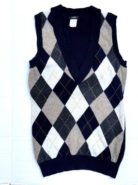J. Crew Argyle V-Neck Sweater Vest in Black, Gray, White, Tan